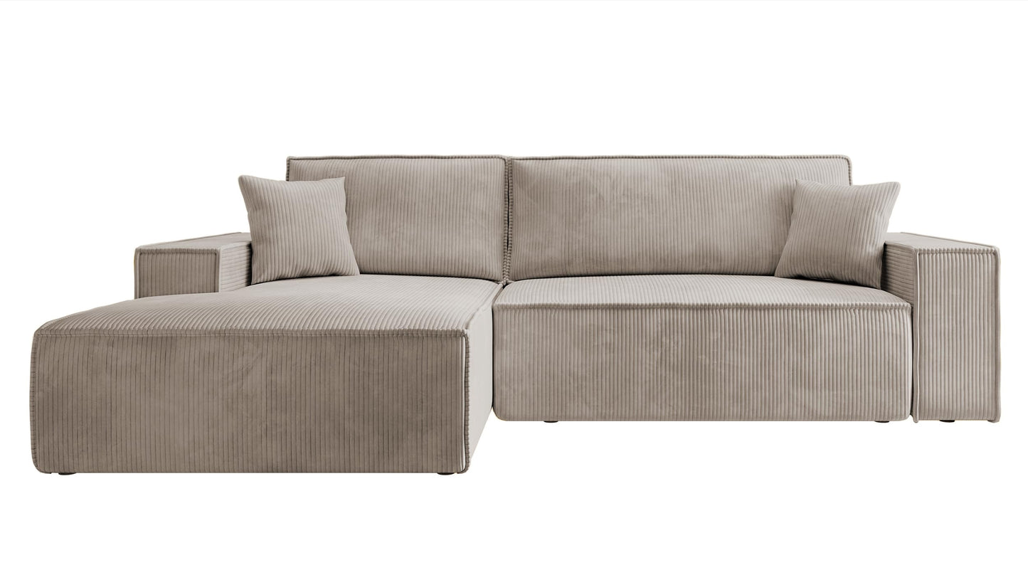 Selsey Sofa Corner Sofa Bed Couch with Storage Space Sleep Function Easy Care Polyurethane Foam L Shape Right Farese Beige Corduroy Look