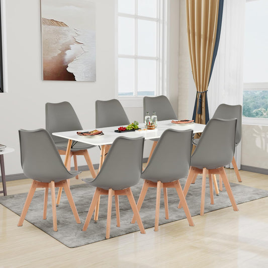 H.J WeDoo Esszimmergruppe mit 4 Essstühlen, Rechteckig Esstisch und Stühle für Esszimmer, Küche, Wohnzimmer, Weißer Esstisch und Graue Stühle