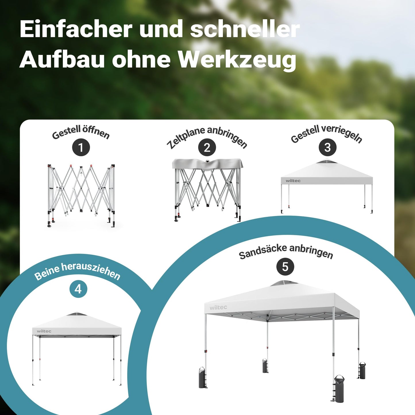 Wiltec Folding Gazebo Mosquito Net 4 x 4 m Beige Garden Gazebo with Wheels and Mosquito Net Party Tent with One Push Technology and Adjustable Legs