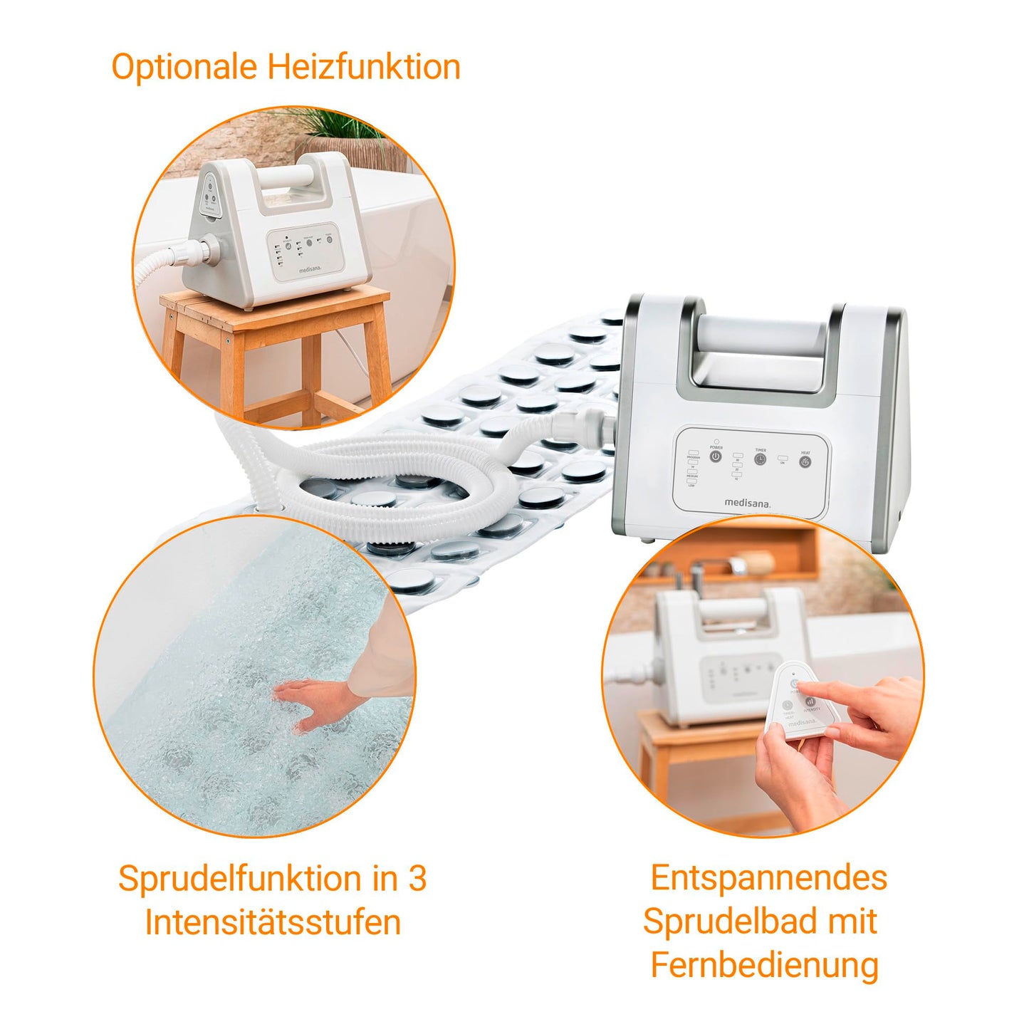 medisana BBS Bubble Bath, Bubble Mat, Bathtub, Hot Tub Mat, Includes Aroma Dispenser, 3 Intensity Levels, Timer Function, Spa for Home, Wellness