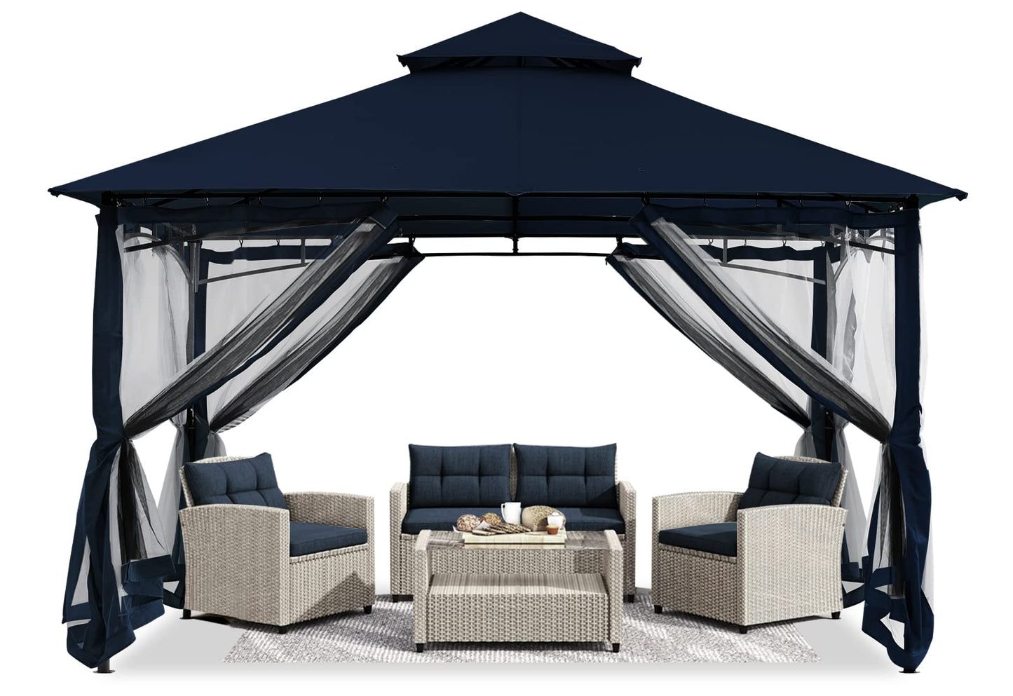 ABCCANOPY Pavillon 2.5x2.5m Wasserdicht Stabil Winterfest Gartenpavillon，Doppeldachweichdach Hinterhof-Partyzelt mit Netz für Schatten und Regen,Grau