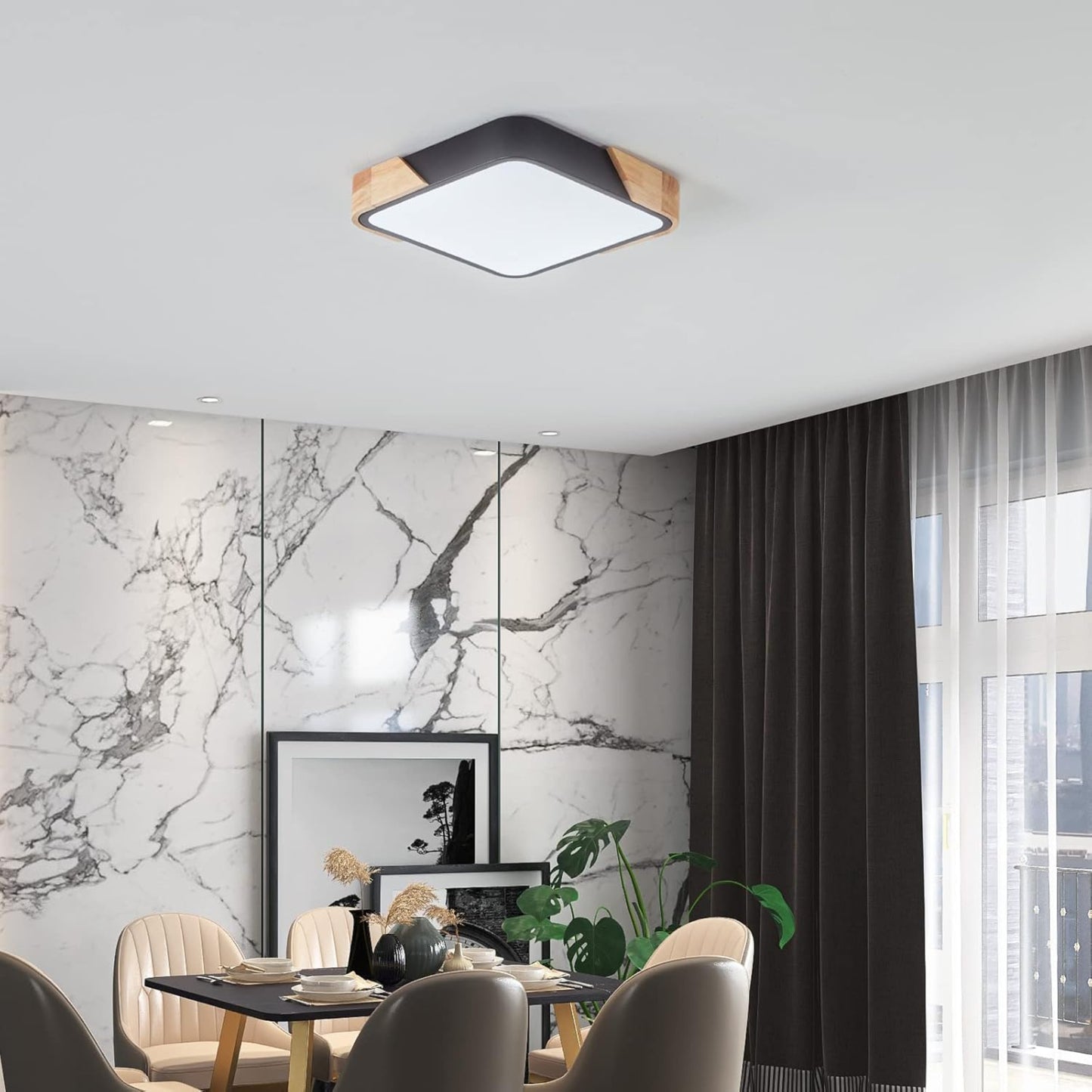 LED Wooden Ceiling Lights, Thin Flat Modern Flush-Mounted Light, Ceiling Lighting Lamps for Dining Room, Hallway, Living Room, Kitchen, Bedroom, 30 cm x 30 cm, 24 W, Warm White, 3000 K