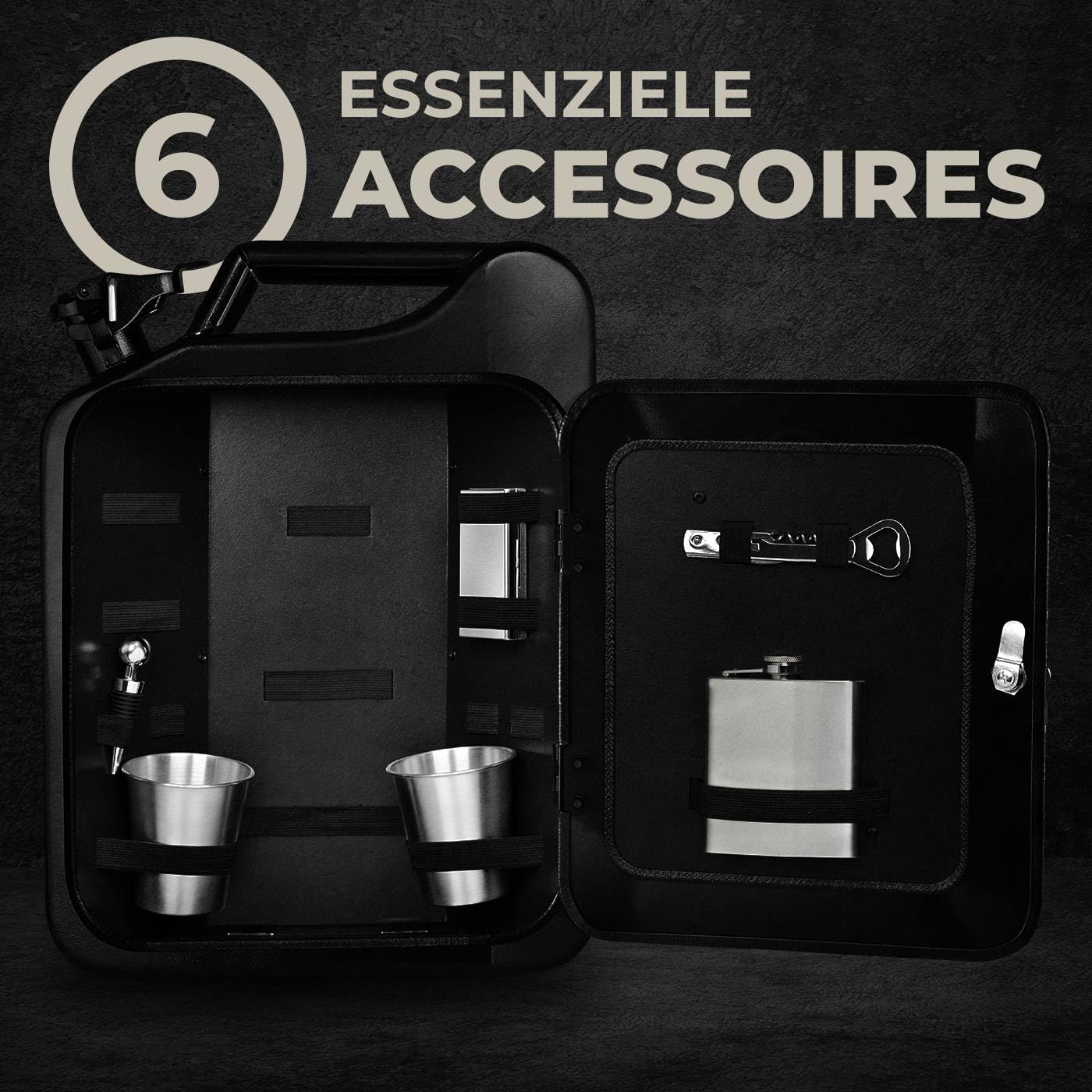 Maverton 20L Kanister Mini Bar mit Gravur - Jerrycan schwarzer Metall Mobile Bar - Geburtstagsgeschenk für Männer personalisierte Geschenke für Männer - Abschließbarer Minibar - Größe: 36x47x18cm