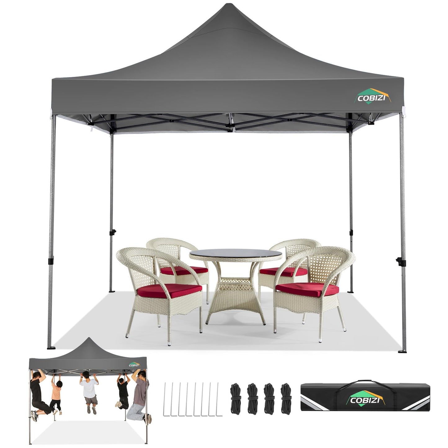 COBIZI Pavillon Faltpavillon 3x3 wasserdicht stabil Winterfest,Outdoor faltbar partyzelt，gartenpavillon mit 4 Seitenteilen und 4 Sandsack und Laufradtasche, Schwarz