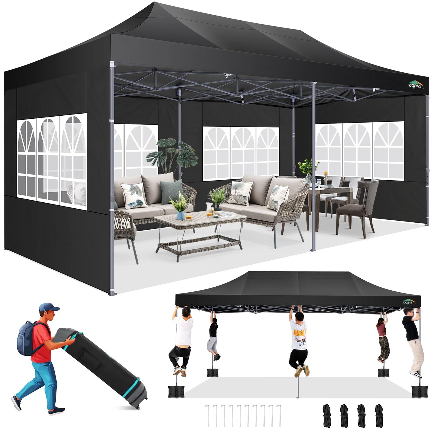 Tooluck Folding Gazebo, 3 x 4.5 m, Waterproof, Stable, Outdoor, Garden Party Tent, UV Protection 50+, with 4 Side Panels, Grey