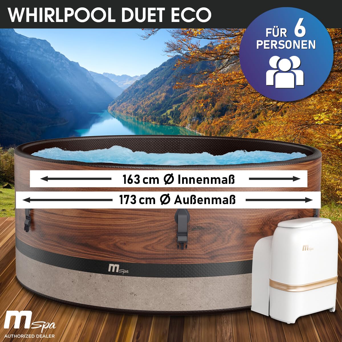 BRAST® Whirlpool aufblasbar MSpa | 4-8 Personen | viele Modelle rund und eckig | Ø 125-224cm | In- Outdoor Pool | bis zu 144 Massagedüsen | inkl. Aufblasfunktion Abdeckung Timer Heizung | Duet