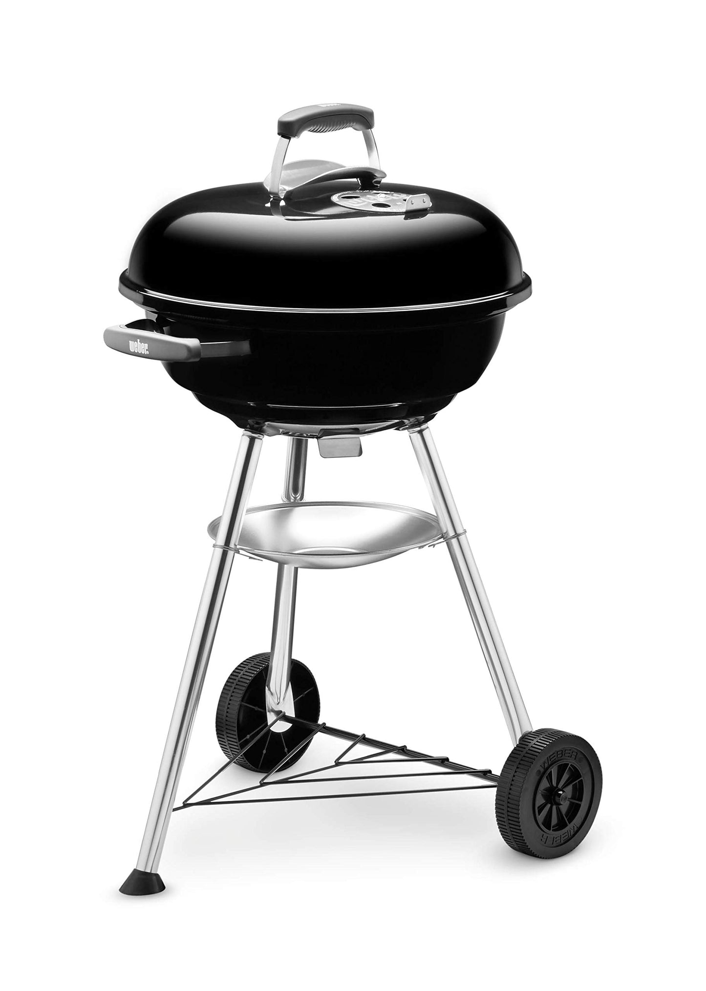Weber Compact Kettle Charcoal Grill, Diameter 47 cm Grill Area, BBQ Grill with Porcelain Enamelled Lid and Kettle, Tripod Stand & Wheels, Chrome-Plated Cooking Grate, Black (1221004)