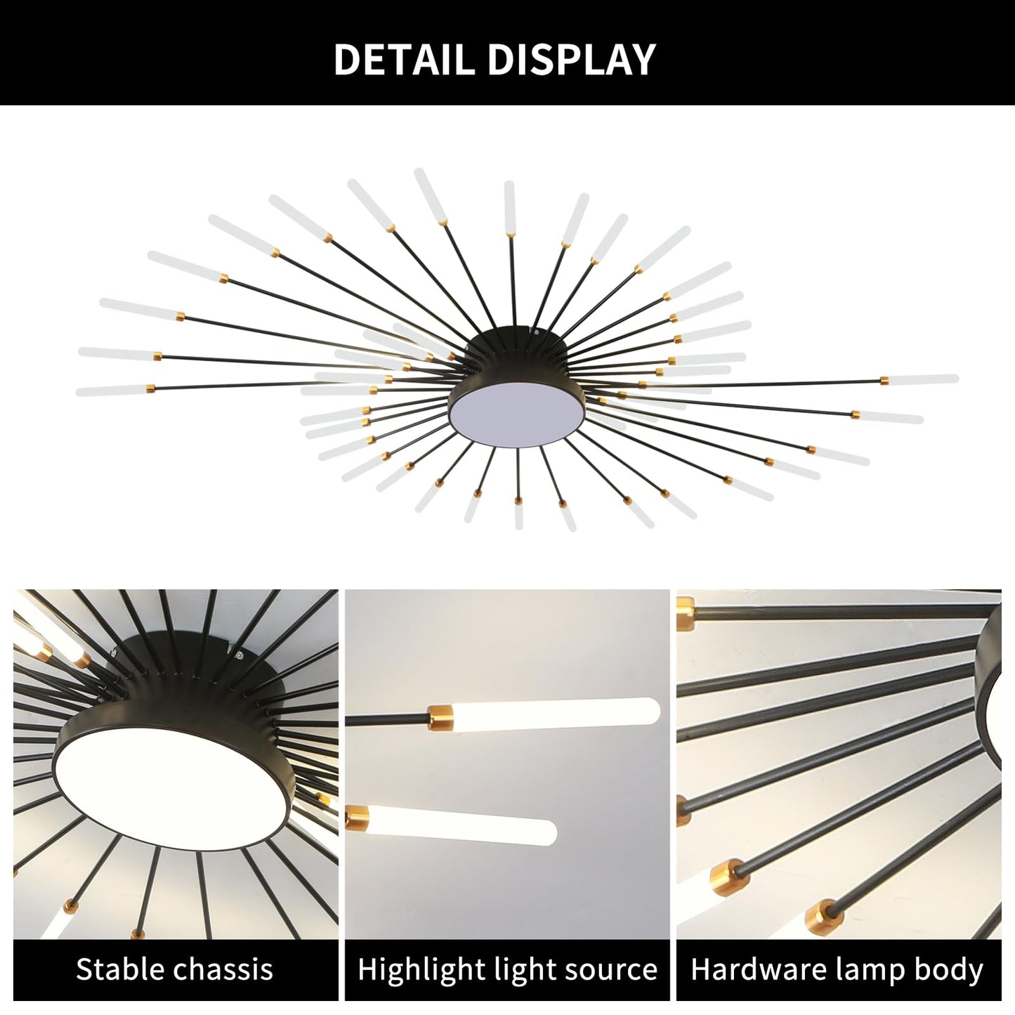 minifair Moderne LED-Deckenleuchte, 12 + 1 Köpfe, halbbündige Deckenleuchte, goldene Kronleuchter, Deckenbeleuchtung für Schlafzimmer, Wohnzimmer, Küche, Esszimmer, Restaurant