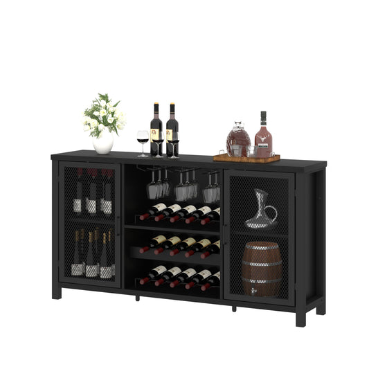 Mudmasa Küchenschrank Buffetschrank Sideboard Barschrank, Küchekommode Holz, mit 2 Türen, Weinschrank Beistellschrank für Wohnzimmer, Küche, Esszimmer, 35 x 140 x 82 cm, Schwarz