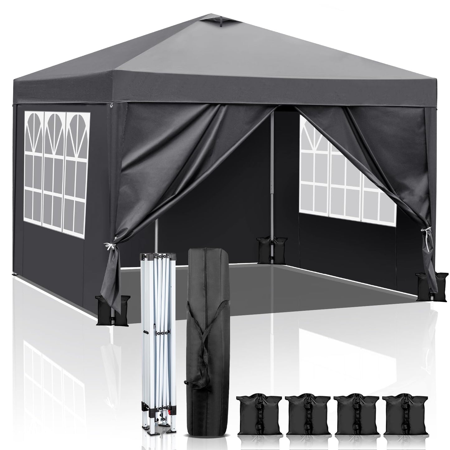 LEADZM Gazebo 3 x 3 m, Folding Gazebo, Waterproof, UV Protection 50+, Height Adjustable with 4 Mosquito Nets, Sturdy, Ideal for Garden, Patio, Camping and Commercial Use
