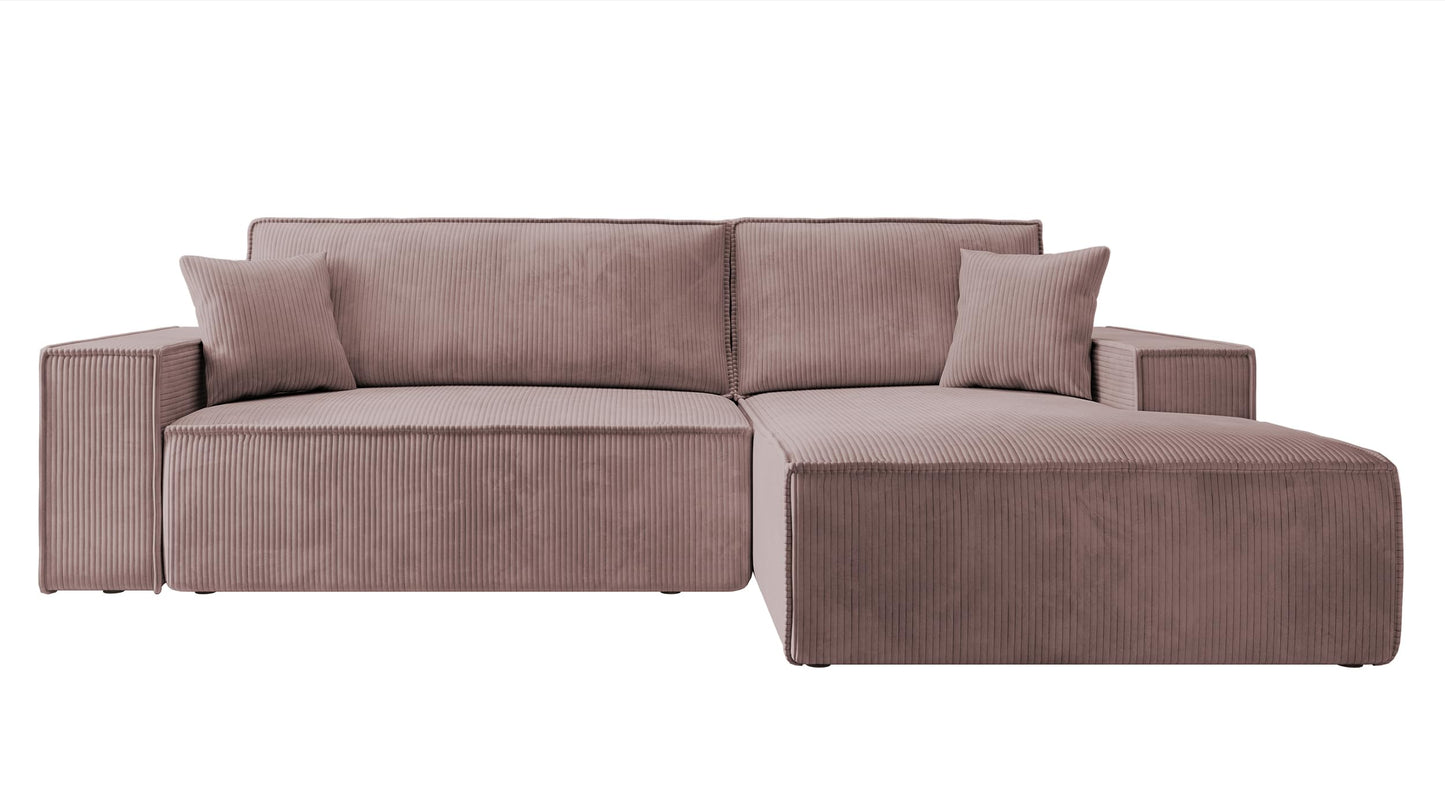 Selsey Sofa Corner Sofa Bed Couch with Storage Space Sleep Function Easy Care Polyurethane Foam L Shape Right Farese Beige Corduroy Look