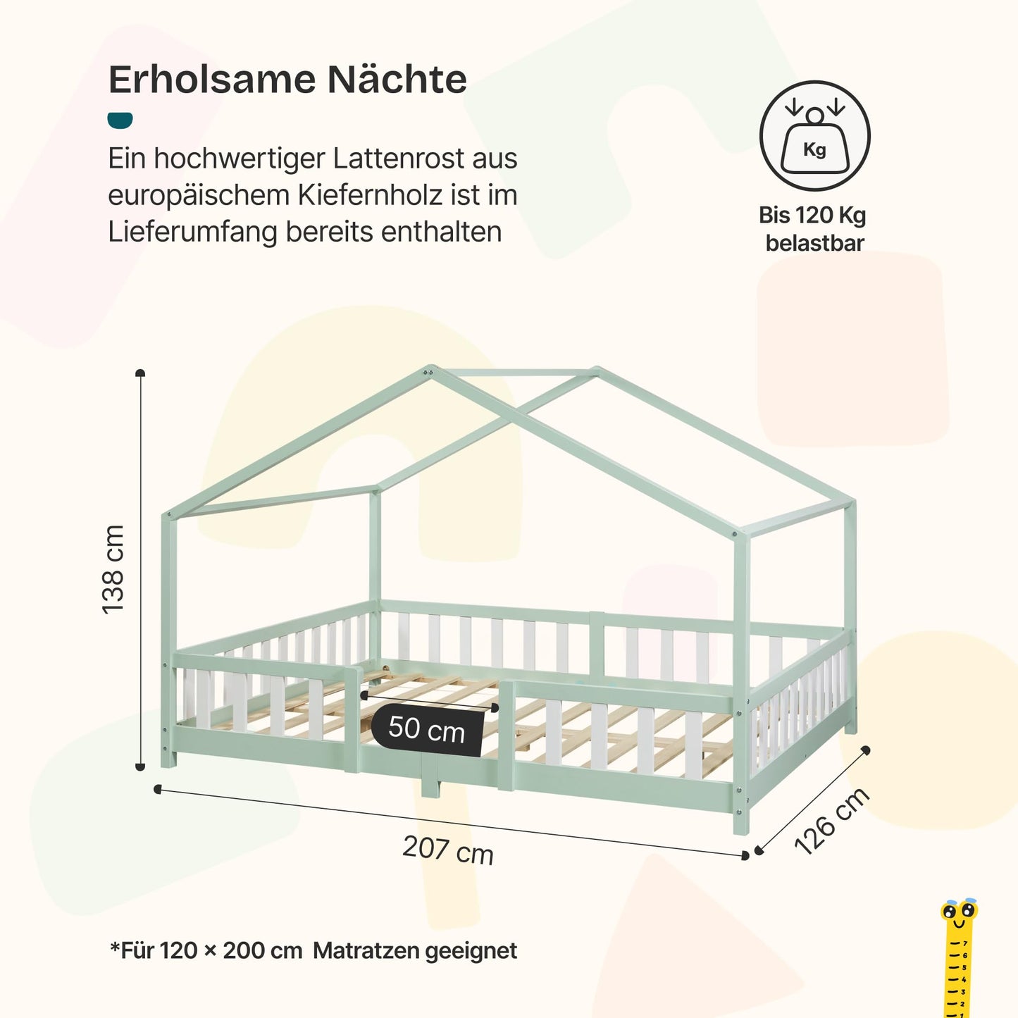 [en.casa] Treviolo Children's Bed 140 x 200 cm Wooden Bed for Children with Fall Protection Montessori Bed Frame with Slatted Frame Pine Wood White