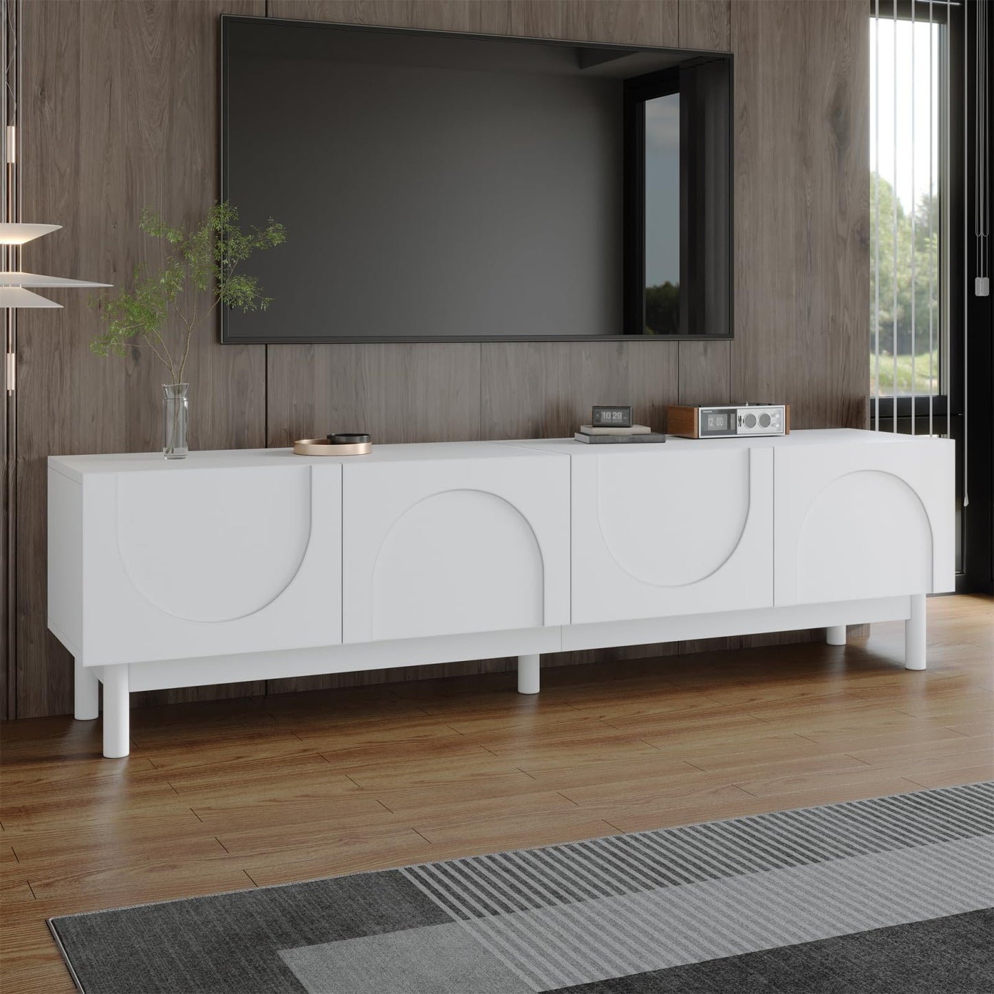 TV Cabinet with 3 Drawers, TV Table with Golden Handles and Legs, Modern TV Stand for TVs up to 75 Inches, Rounded Corners, TV Cabinet for Living Room, 174 x 35 x 41 cm, White