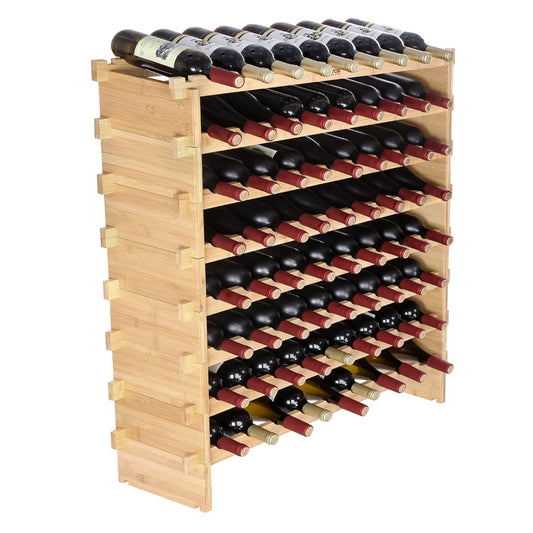 VEVOR Wine Rack Wine Stand for 72 Bottles, Bamboo Bottle Rack with 8 Compartments, Stackable Vintage Wine Stand Metal for Cellar, Bar, Storage Room etc. Bottle Holder Wine Bottle Rack 80 kg Load
