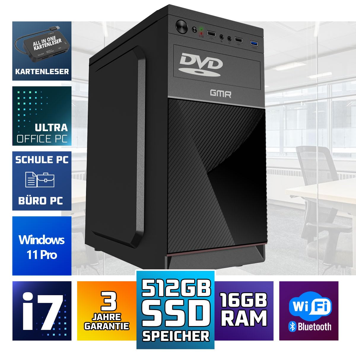 GMR Ultra i7 Business Office PC - Fast Calculator | 3 Year Warranty | 32 GB RAM | 1000GB SSD | DVD±RW | USB 3 | Windows 11 Pro | WiFi Bluetooth