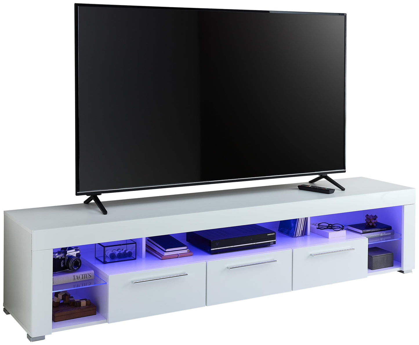 GOAL TV Lowboard in Matt Grey with LED Lighting, High-Quality TV Board with Lots of Storage Space for Your Living Room, 153 x 44 x 44 cm (W x H x D)