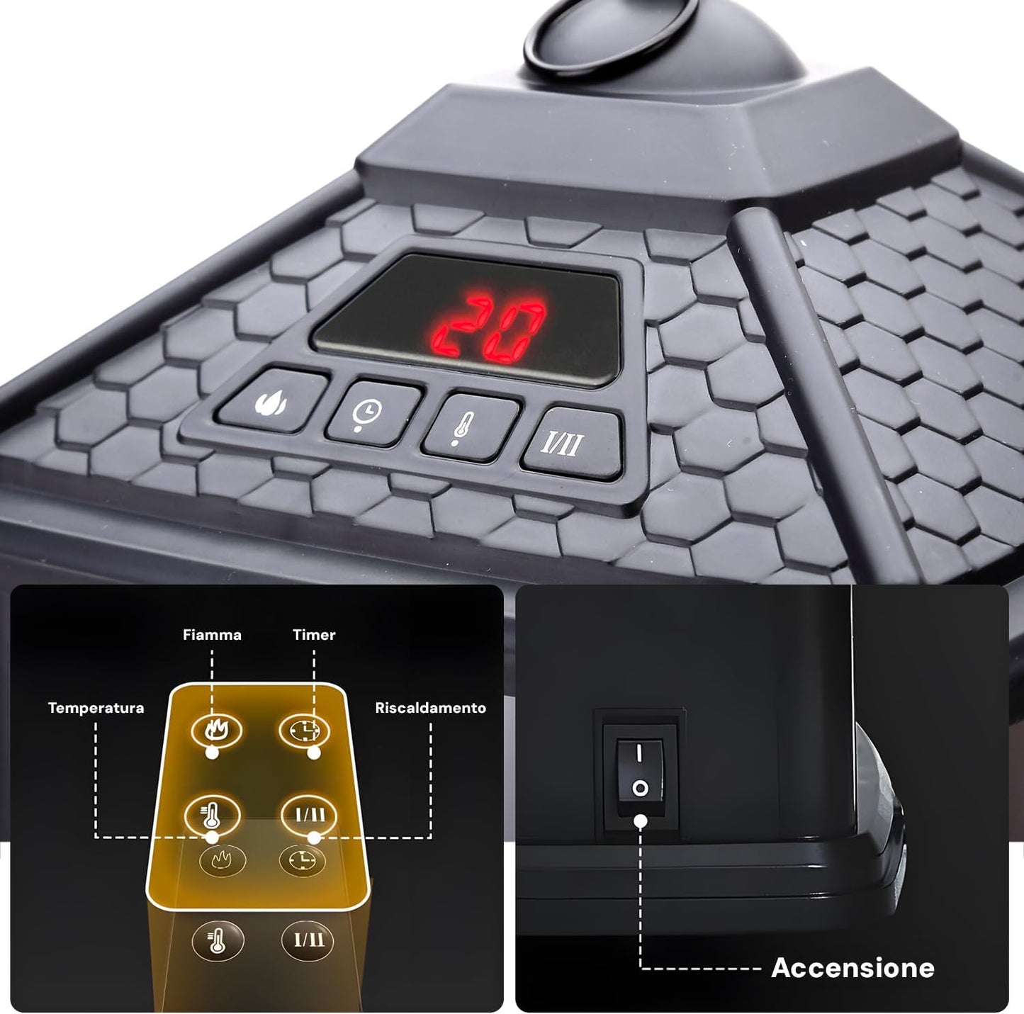 Avilia Electric Table Fireplace with Remote Control 1000 W - Programmable Timer up to 12 Hours and Remote Control - Elegant and Versatile Design Thanks to Its Dimensions 32 x 18.5 x 18.5 cm