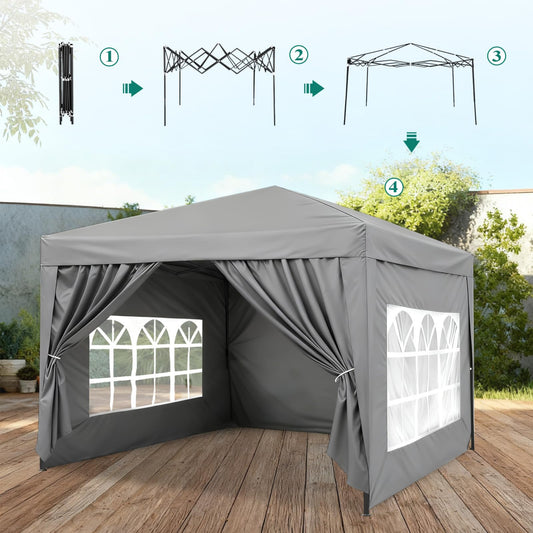 ISE 3 x 3 m Garden Folding Gazebo with Carry Bag, Garden Tent, 50+ UV Protection with 4 Side Panels for Garden, Party, Wedding, High Quality, grey