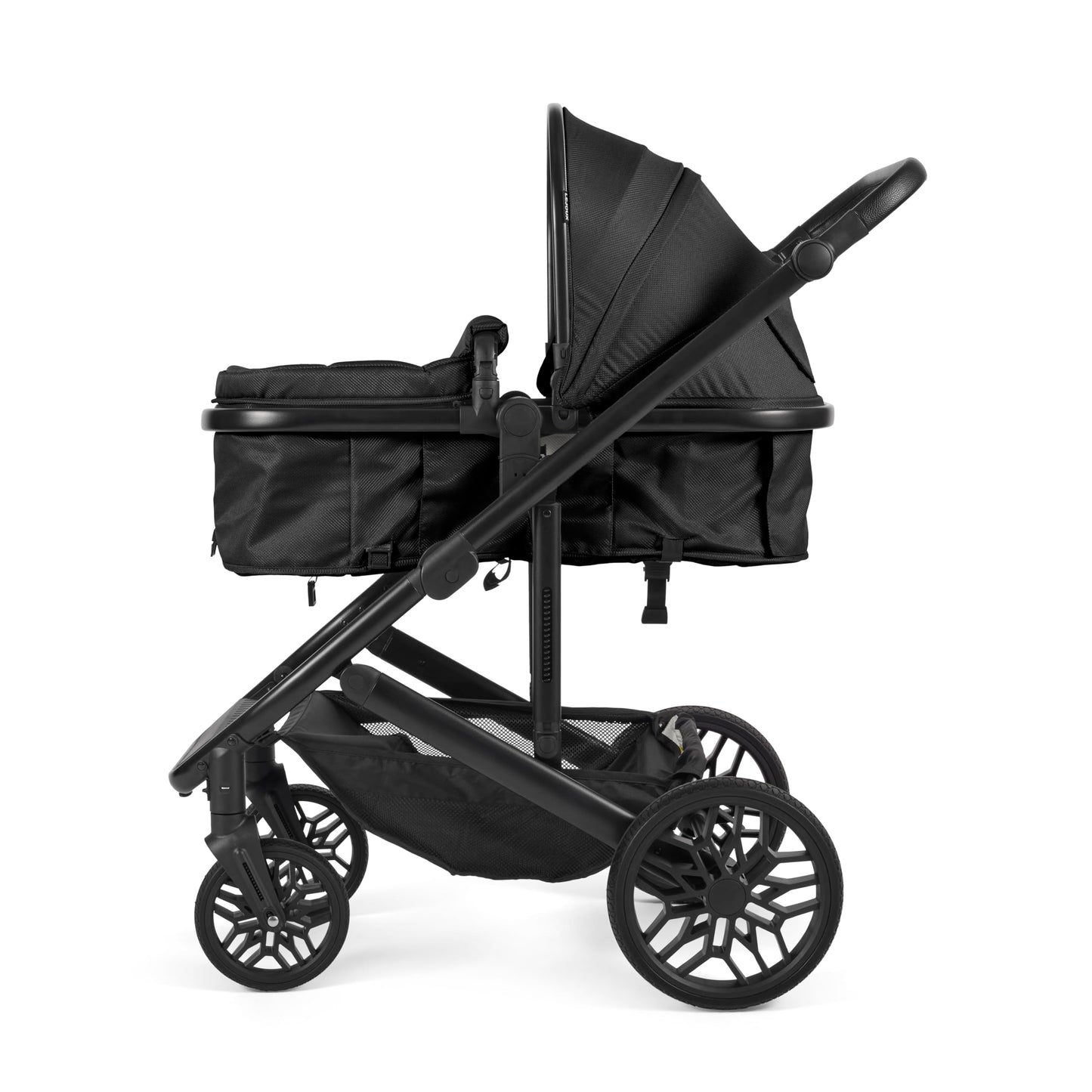 Lejoux™ Avant Baby Pram Travel System - Larger Foldable Pushchair with Baby Tub, 5-Point Harness, Adjustable Seat, Oversized Basket and One-Handed Folding - Swivel Wheels and Rain Cover (Black)