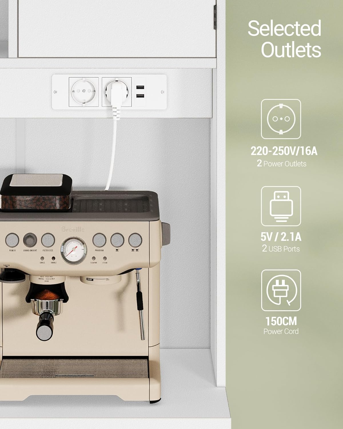 Hzuaneri PT00203XEU Kitchen Cabinet, Buffet Cabinet, Tall Cabinet with Sockets and LED Light Strips, with Worktops and Two Drawers, Adjustable Shelves, Kitchen, 40 x 100 x 180 cm, White
