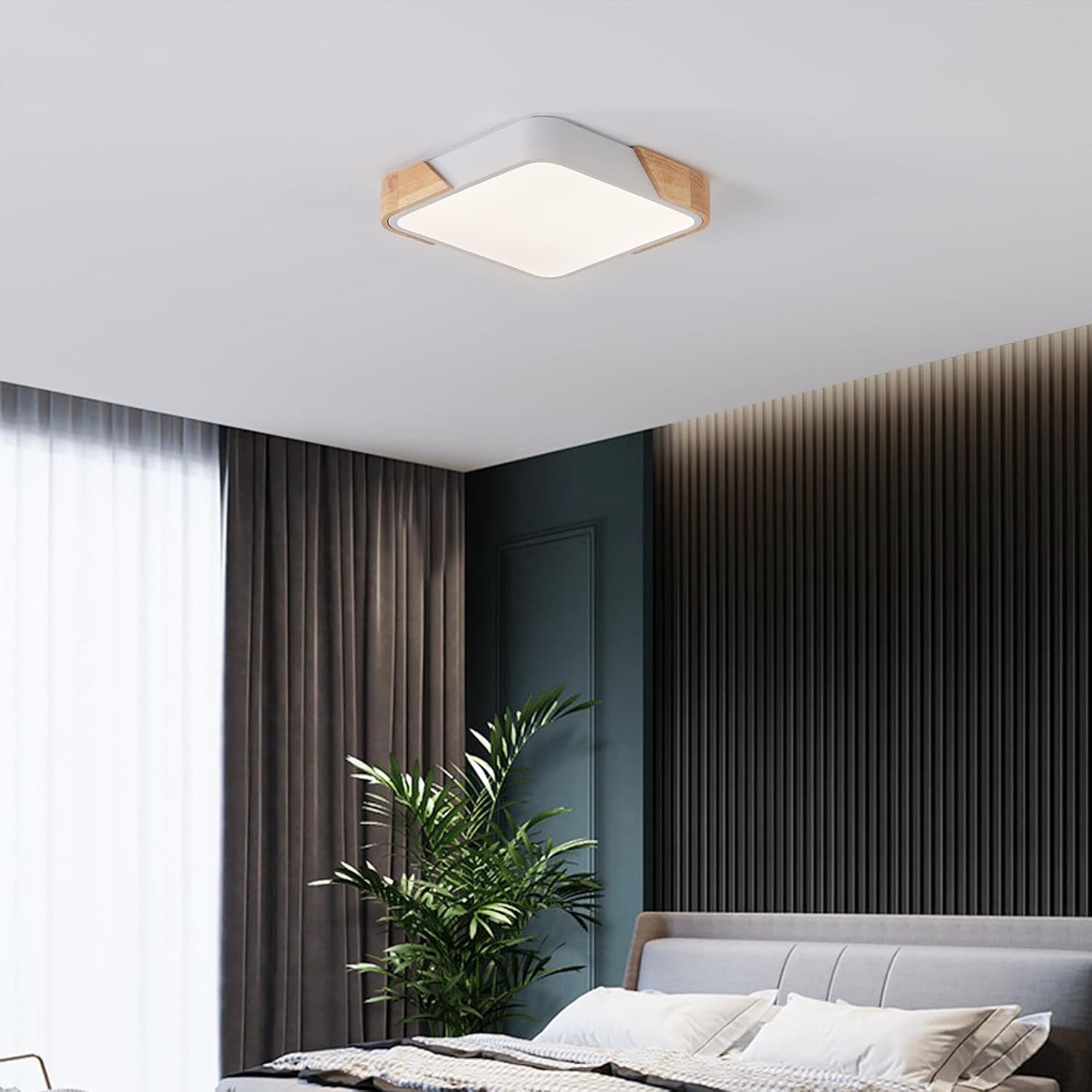 LED Wooden Ceiling Lights, Thin Flat Modern Flush-Mounted Light, Ceiling Lighting Lamps for Dining Room, Hallway, Living Room, Kitchen, Bedroom, 30 cm x 30 cm, 24 W, Warm White, 3000 K
