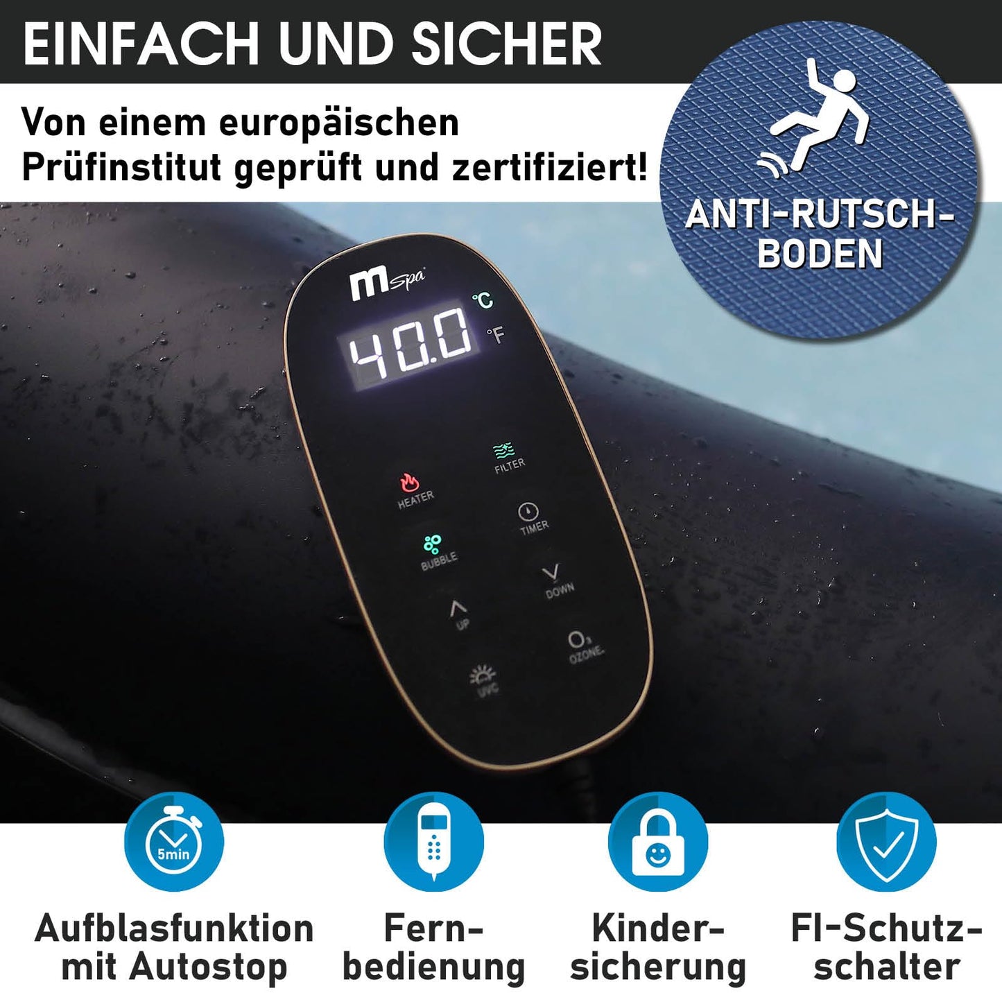 BRAST® Whirlpool aufblasbar MSpa | 4-8 Personen | viele Modelle rund und eckig | Ø 125-224cm | In- Outdoor Pool | bis zu 144 Massagedüsen | inkl. Aufblasfunktion Abdeckung Timer Heizung | Duet