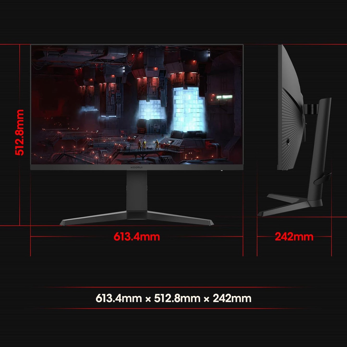KOORUI Gaming Monitor 27 Zoll, Full HD Rahmenlos Bildschirm 165Hz Adaptive Sync (1ms, VA-Panel, Eye-Care, 1920 x 1080, 2xHDMI 2.0, & DisplayPort 1.4, VESA 75x75mm, DCI-P3 90%)