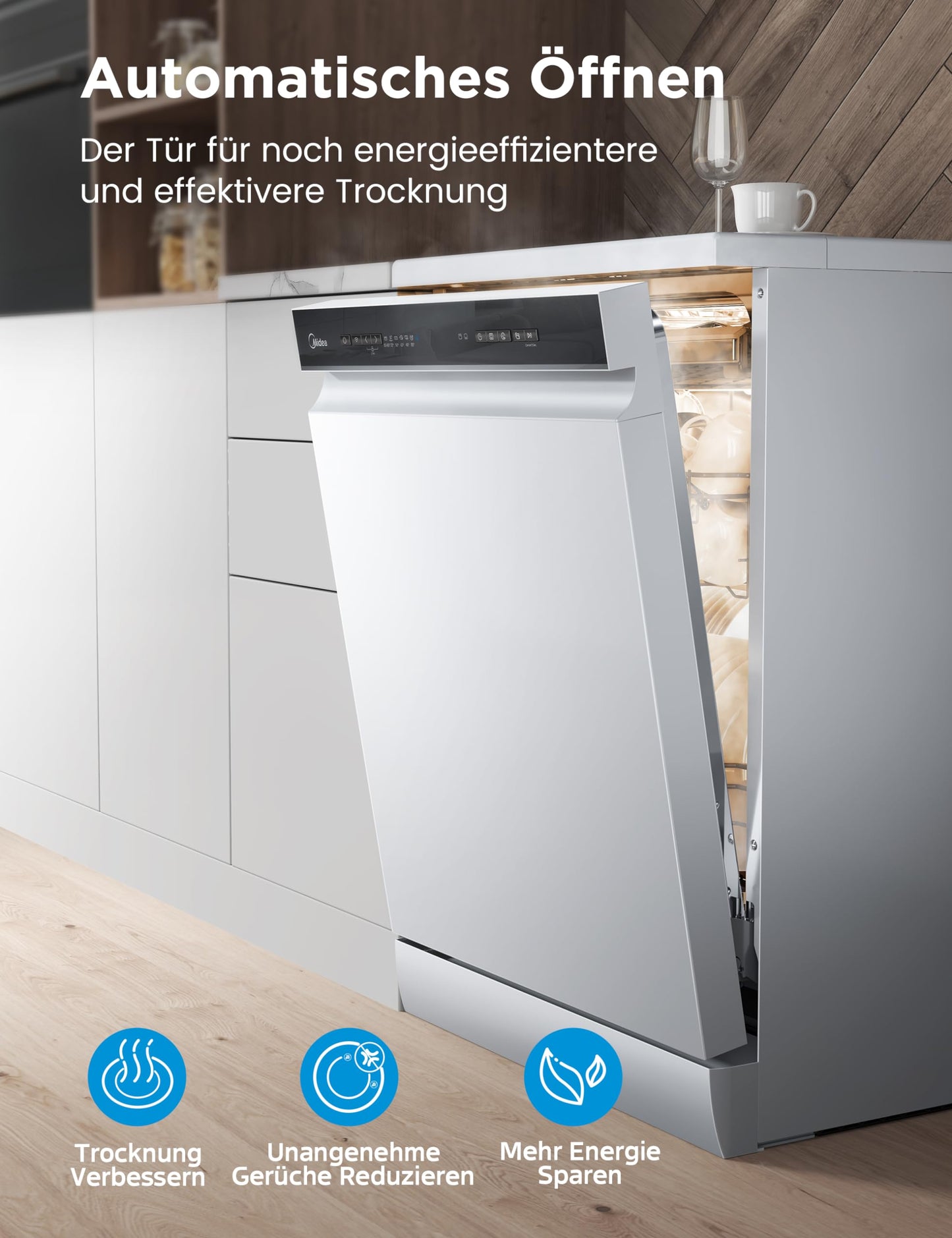 Midea SF 5.60NW14C Dishwasher 60 cm Freestanding & Undermountable, 14 MGD, Hygiene Care +, Zone Wash, 7 Programmes, Dishwasher 60 cm with WiFi, Start Delay, Automatic Door Opening, 44 dB