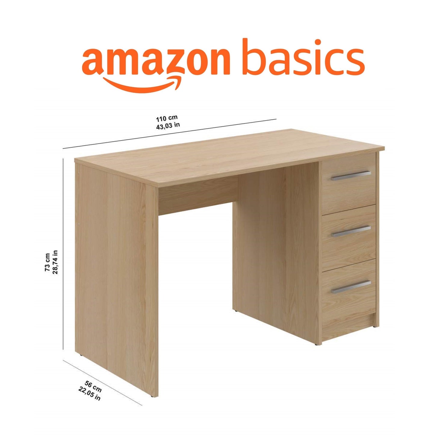 Amazon brand - Movian Idro modern desk, computer desk with 3 drawers, 56 x 110 x 73.5, white