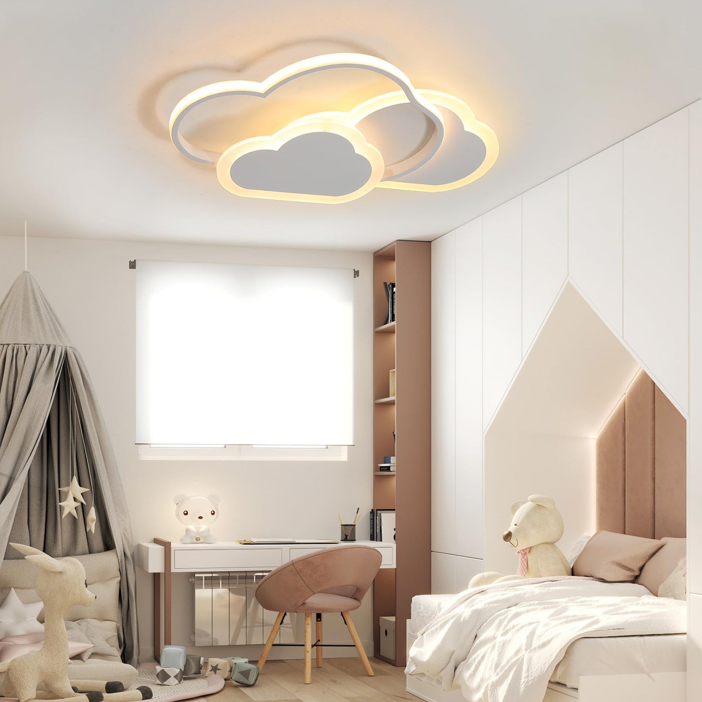 34 cm LED Ceiling Light Bedroom Wooden Children's Room Lamp Ceiling Star Children's Lamp Dimmable Ceiling Lamp for Children Lamp with Remote Control