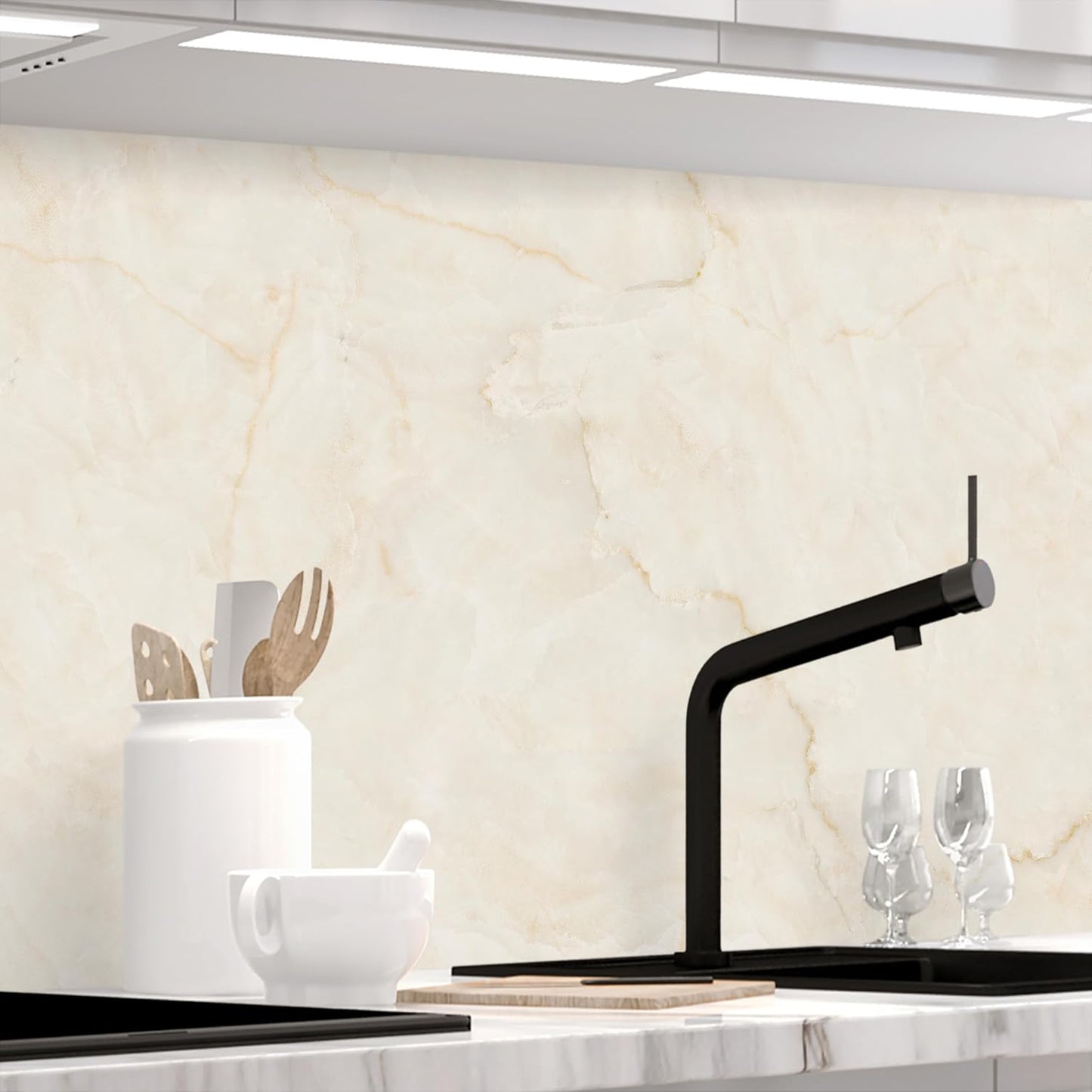 StickerProfis Kitchen Backsplash, Self-Adhesive, 1.5 mm, Stiffened, for All Surfaces, Hard PET (polyethylene terephthalate) Material