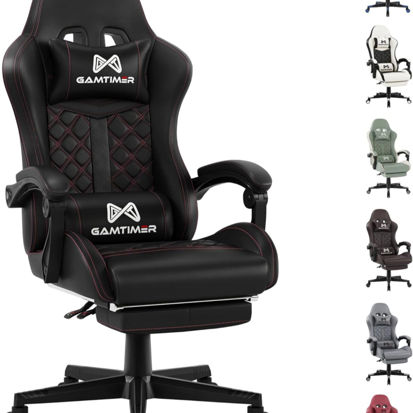 Gaming Chair, Ergonomic Office Chair, PC Chair, Gaming Chair, Lumbar Cushion and Footrest, PU Leather Gamer Chair, Adjustable Backrest from 90-155°, Height Adjustable 360° Swivel Chair (Pink)