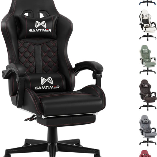 Gaming Chair, Ergonomic Office Chair, PC Chair, Gaming Chair, Lumbar Cushion and Footrest, PU Leather Gamer Chair, Adjustable Backrest from 90-155°, Height Adjustable 360° Swivel Chair (Pink)