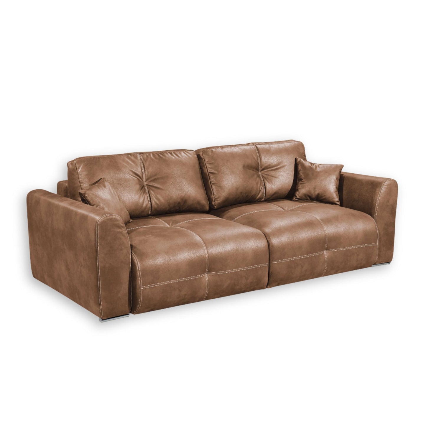 Dolan Comfortable Sofa Bed in Leather Look with Bed Box, Light Brown, Extendable Sofa with Sleep Function, 245 x 85 x 115 cm (W x H x D)
