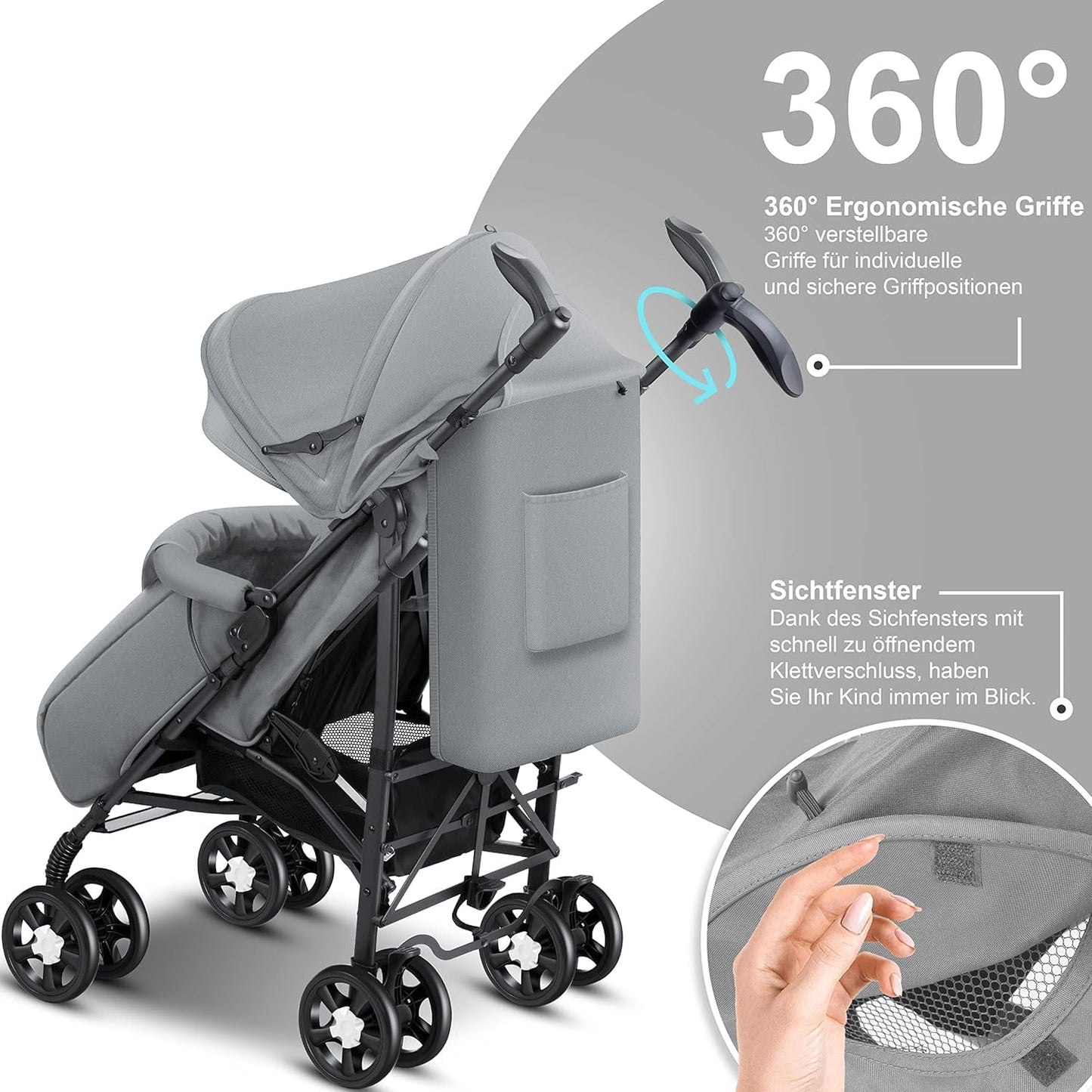 KIDIZ® City-Pro Pushchair Folding Pushchair Pushchair Sports Pushchair Foldable 360° 6 Inch Wheels Includes Mosquito Net, Footmuff and Rain Cover Foldable Sleep Function Blue