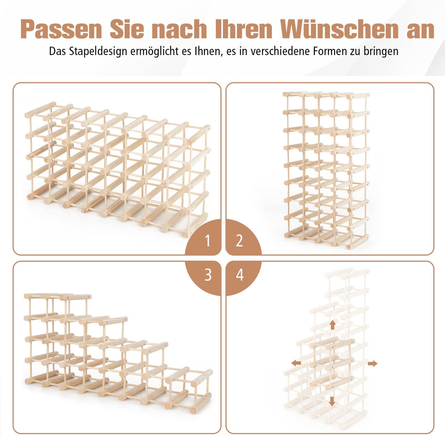 COSTWAY Wine Rack Wood Stackable Bottle Rack for 72 Bottles, Wine Rack with 6 Levels, Wooden Shelf, Bottle Stand for Kitchen, Dining Room, Bar, Basement, 119 x 29 x 72 cm