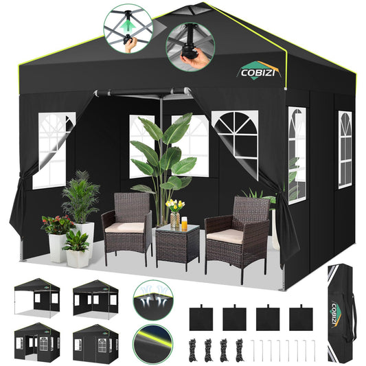 COBIZI Faltpavillon 3x6 Pavillon wasserdicht Winterfest, Ein-Tasten-Zentralverriegelung Partyzelt Faltbar Anti-UV mit 6 Seitenwänden, Gartenpavillon mit Leuchtstreifen für Hochzeiten, Freien, Garten