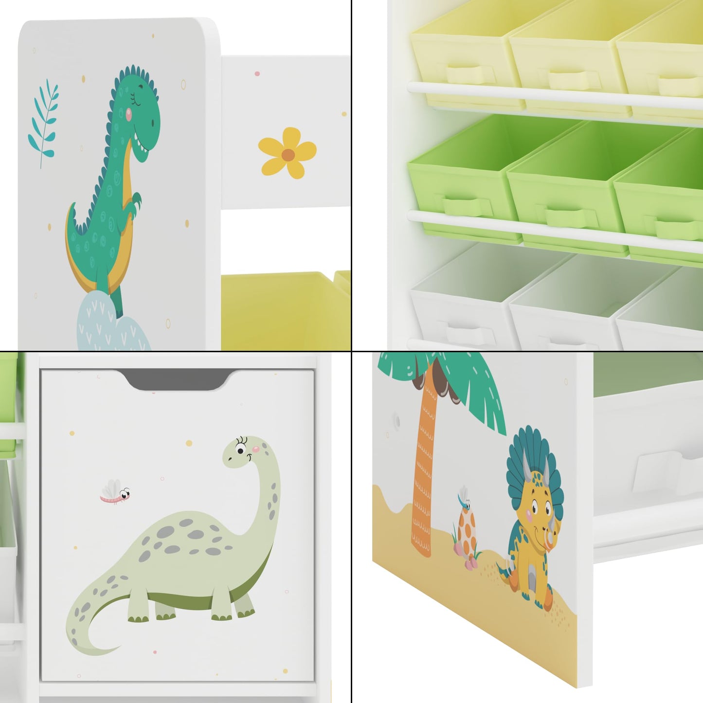 [en.casa] Kinderregal Søndreland Bücherregal für Kinder mit 9 Aufbewahrungsboxen Spielzeugregal mit Schrank 80 x 90 x 30 cm Spielzeug Aufbewahrung Ozean Motiv