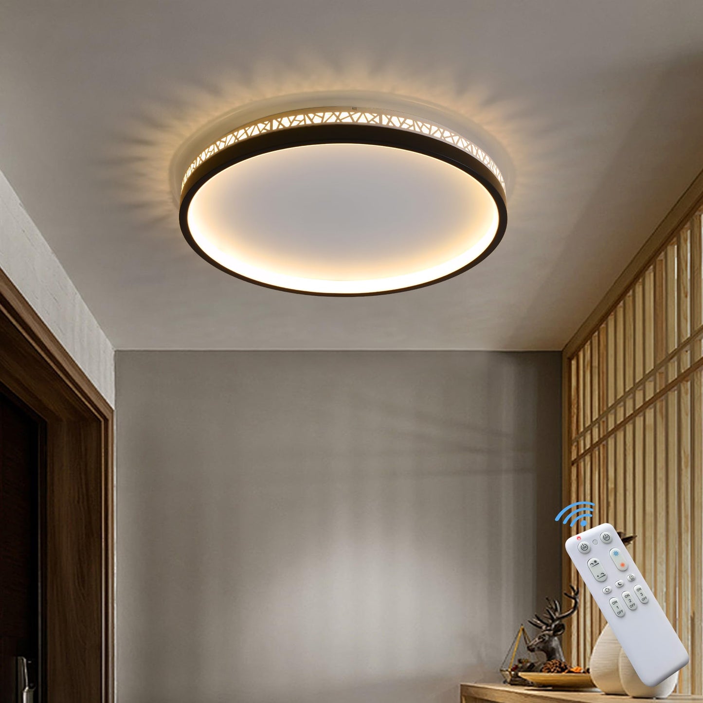 LED Ceiling Light 3000 K Warm Light Bedroom Lamp 30 W 30 cm Round Black Hollow Design "Bird's Nest" Ceiling Lamp Bedroom 3000 lm Not Dimmable
