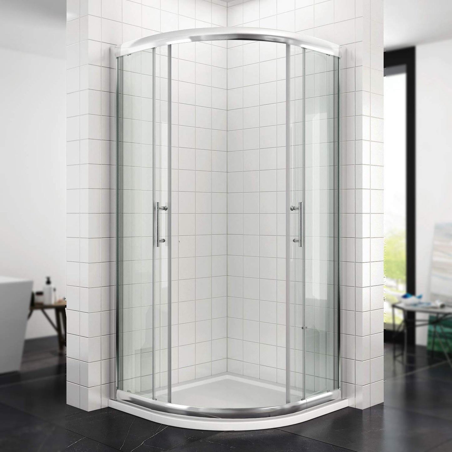 SONNI Shower Cubicle 80 x 80 Corner Entry, Round Shower with Frame Nano Glass for Easy Cleaning, Shower Enclosure Shower Door, Height 195 cm