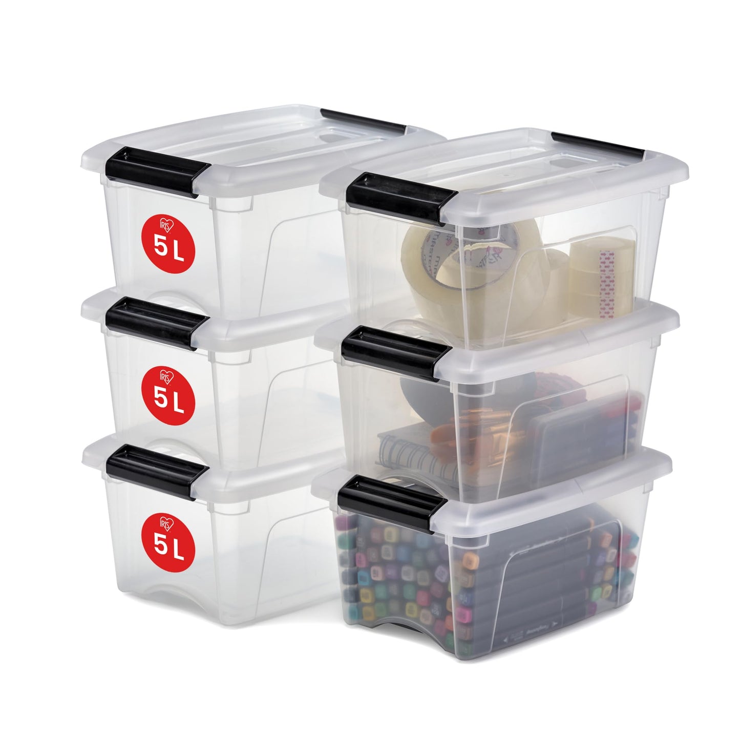 Iris Ohyama Storage Box with Lid, 80L, Set of 4, Transparent, Snap Latches with Handles, Stackable, Strong & Durable, for Clothes, Garage, Home, Office, Plastic Box, Storage TB-84D