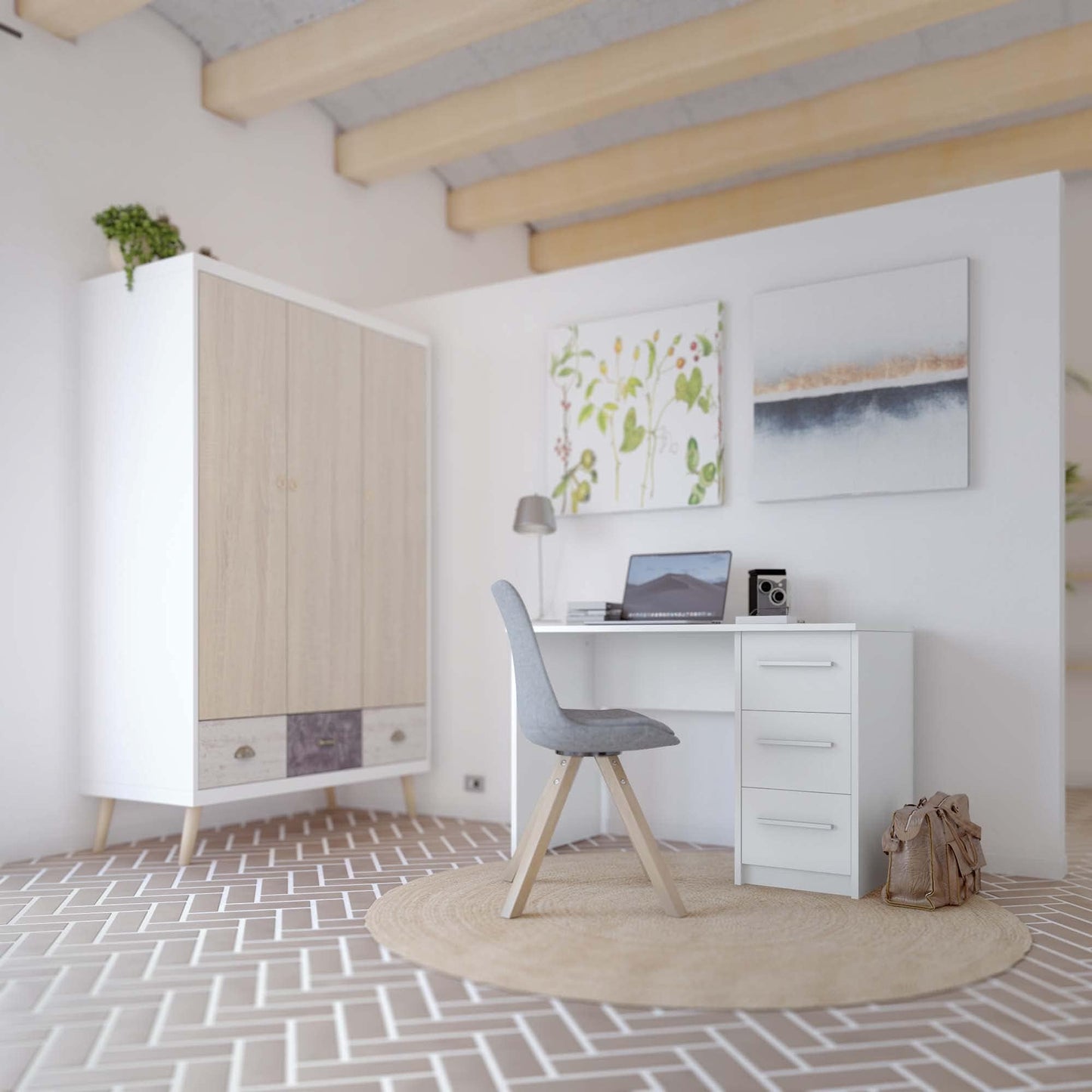 Amazon brand - Movian Idro modern desk, computer desk with 3 drawers, 56 x 110 x 73.5, white