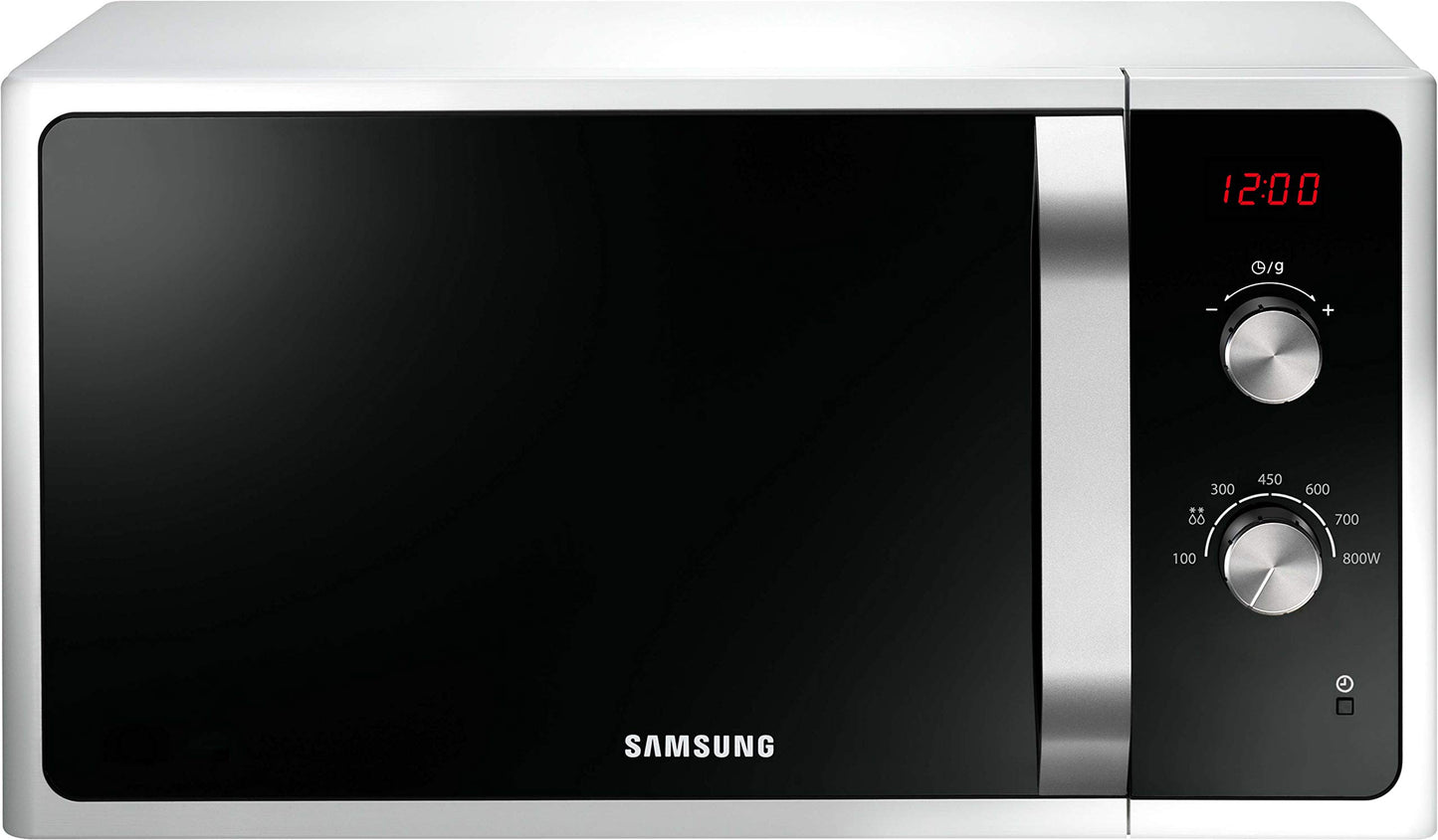 Samsung MS2AK3515AS/EG Mikrowelle, 800 W, 23 ℓ Garraum, 48,9 cm Breite, Kratzfester Keramik-Emaille-Inneraum, QuickDefrost Auftauprogramme, Silber