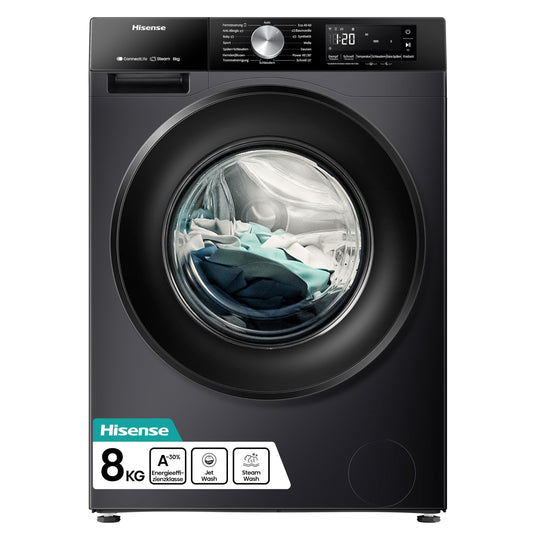 Hisense WF3S1043BW3 Washing Machine with Steam Function, 10.5 kg, 1400 rpm, 19 Programmes, WiFi, ConnectLife, Power JetWash, Aqua Stop, Auto Wash, Quick Wash, Steam Refresh, Energy EEK A-20 Percent