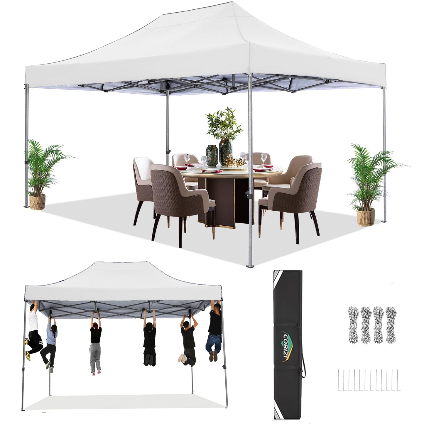 COBIZI Pavillon Faltpavillon 3x3 wasserdicht stabil Winterfest,Outdoor faltbar partyzelt，gartenpavillon mit 4 Seitenteilen und 4 Sandsack und Laufradtasche, Schwarz