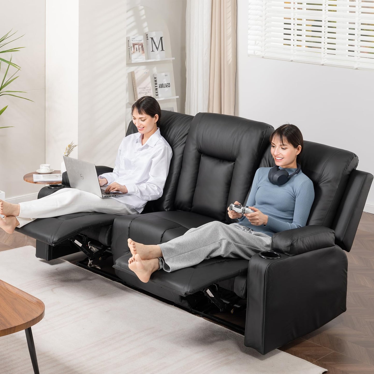 COMHOMA Relaxsessel-Set, Sofa, Sofa-Set aus Kunstleder, Fernsehsessel Ruhesessel Liegesessel mit Liege-Funktion Polstersessel Schlafsessel für Wohnzimmer Schlafzimmer Heimkino,Schwarz, 3+2+1