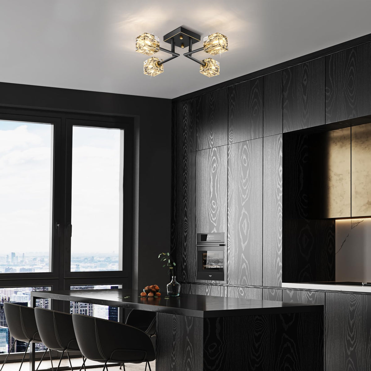 Modern Kistall Semi-Flush Ceiling Light Living Room, 8 Lights, Gold Crystal Chandelier, Semi-Flush Crystal Chandelier, Luxury Ceiling Light for Bedroom, Dining Room
