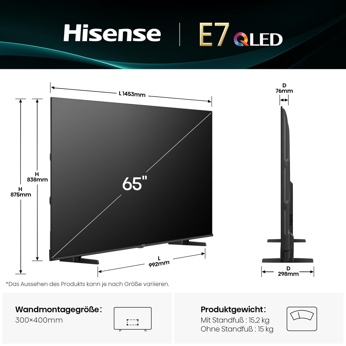 Hisense 43E7Q 43 Inch 4K UHD QLED, Smart TV, Game Mode Plus, Filmaker Mode, Dolby Vision Atmos, HDR10, HLG, HDR Immersive, AI 4K Upscaler, Dolby MS12, DTS X, Voice Control [2025]