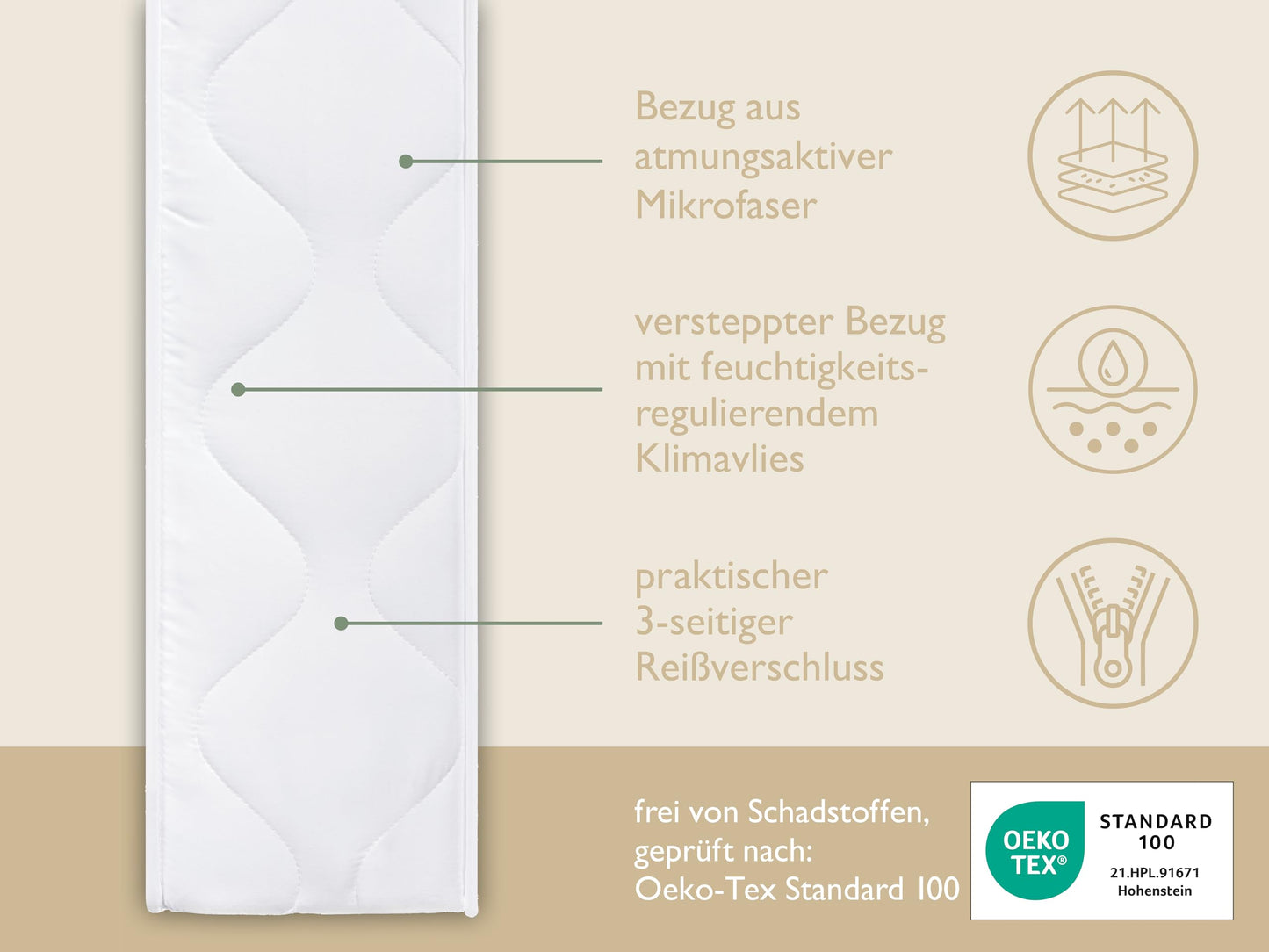 Badenia Trendline BT100 2-in-1 Duo XXL orthopädische 7-Zonen Komfortmatratze, 22 cm hoch, Härtegrad 3 und 4, 140 x 200, Öko-Tex Zertifiziert, produziert nach deutschem Qualitätsstandard