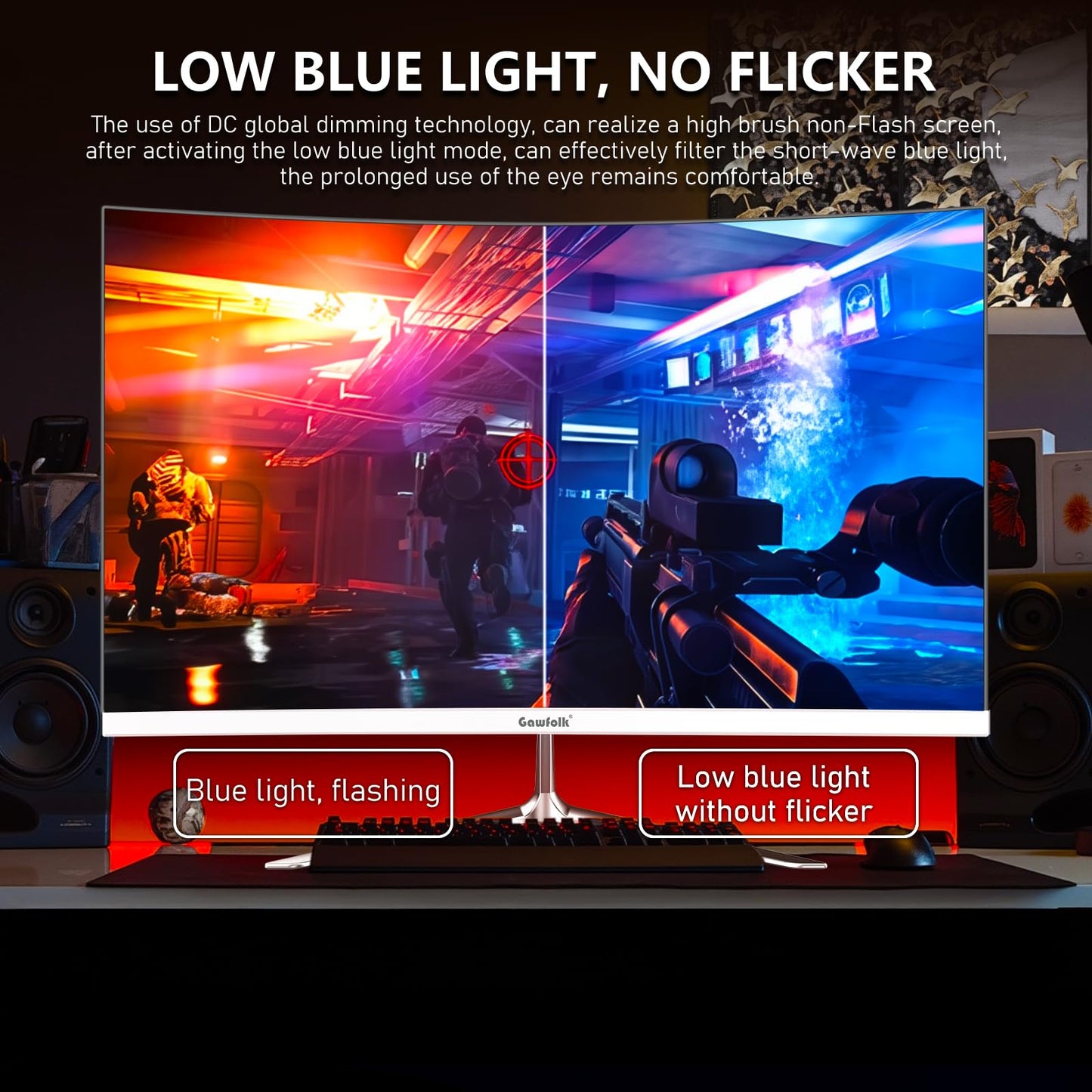 Gawfolk Curved Monitor 24.5 Inch 120Hz with Speaker, 3000R Curved PC Screen FHD 1080P, White Computer Monitor with Eye Care Technology HDMI VGA, Supports VESA